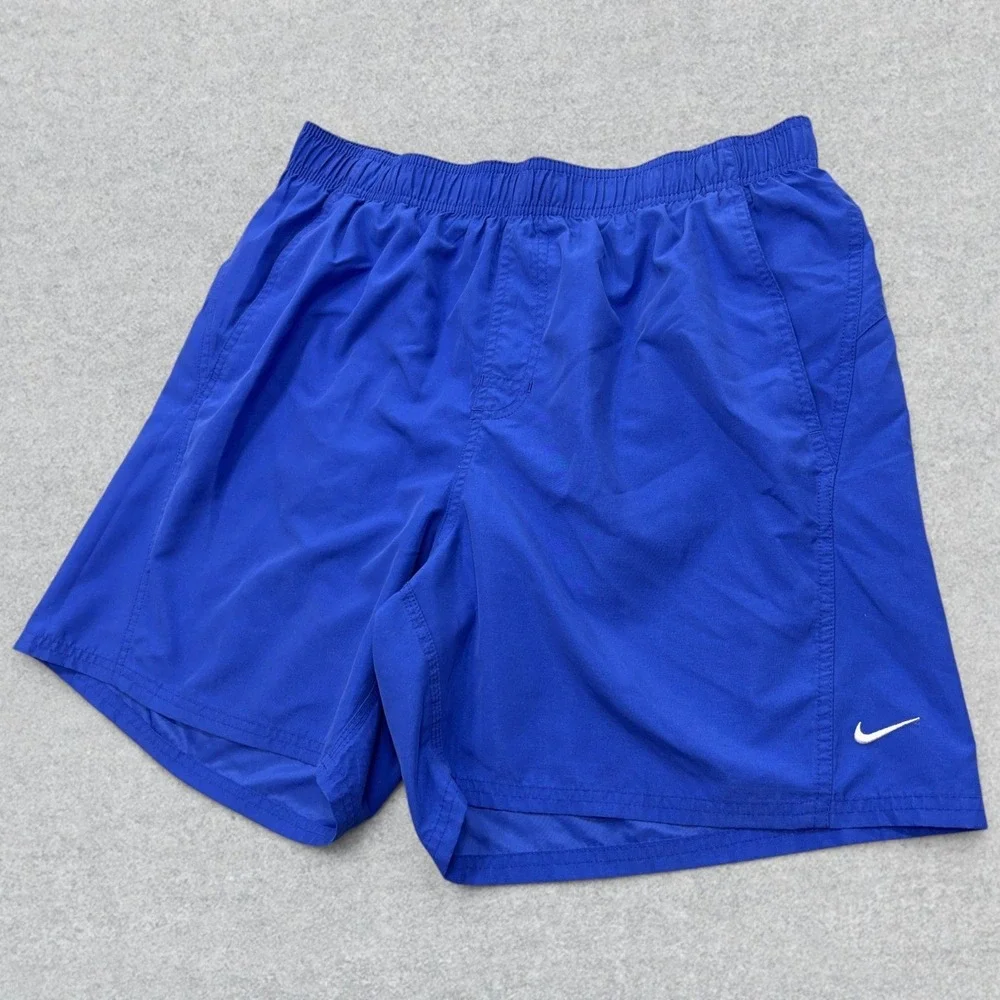 VTG‎ Nike Swim Trunks Mens XL Royal Blue Mesh Lined Embroidered Logo Pockets Y2K